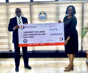 The management of Alpha Morgan Capital handed over #100M to the Vice Chancellor of the University of Lagos for the remodeling of the University Library.